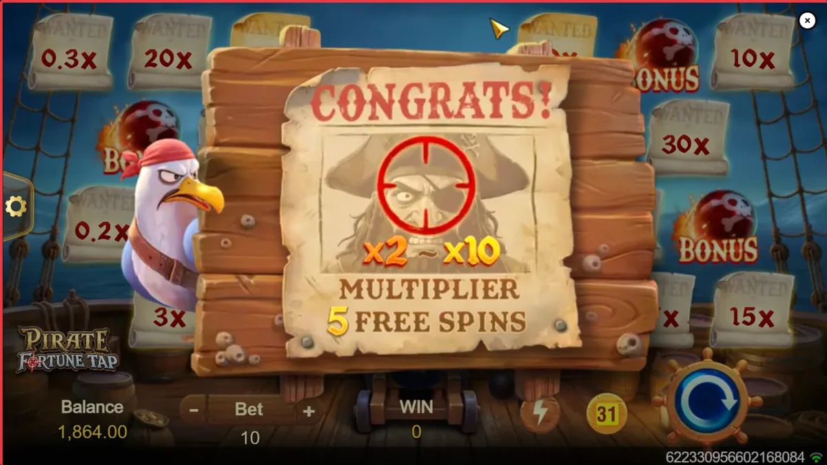 Pemandangan dek kapal bajak laut dalam permainan Pirate Fortune Tap