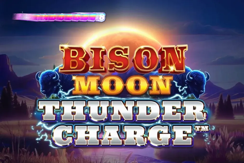 Pemandangan atmosferik Bison Moon: Thunder Charge dengan latar belakang badai dan bison yang perkasa.